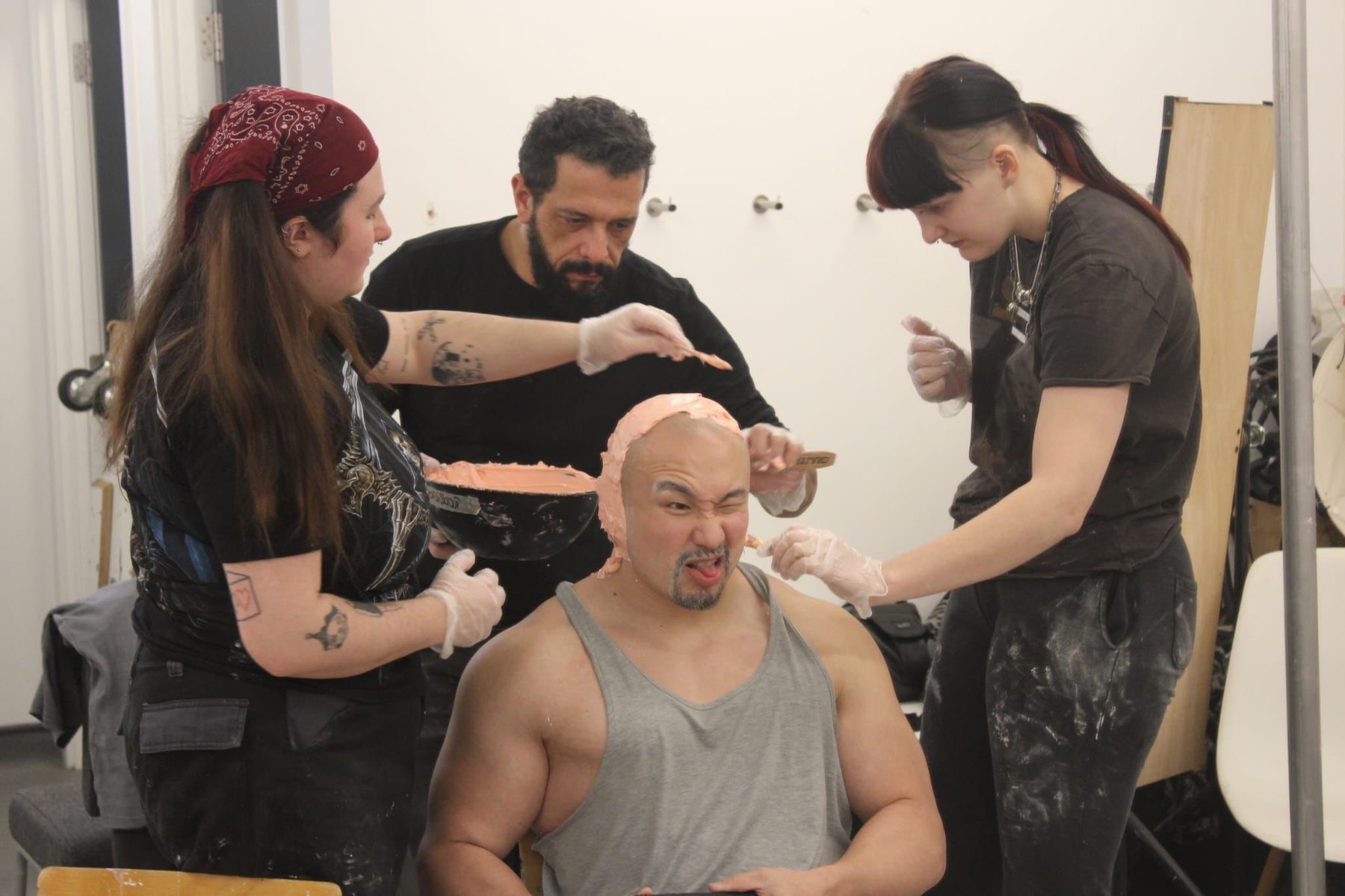 Life casting application process with Rodrigo and assistants
